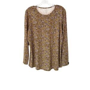 J. Jill Pure Jill Brown Floral Print Casual Long Sleeve Shirttail T-Shirt Medium